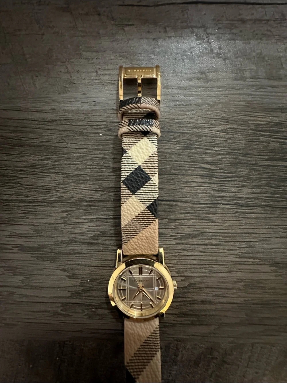 Burberry Beige and Black Plaid Gold-Tone Watch